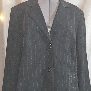 Studio I, Black, Bronze Dashed Stripe Pattern, Blazer, Size: 20W